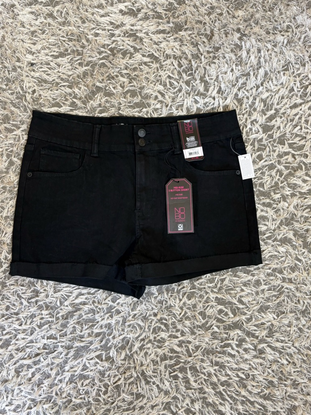 NoBo No Boundaries 2 Button shorts Junior 15 Mid Rise Black Stretch No Gap Waist